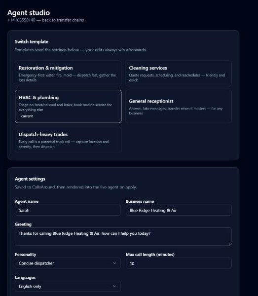 Agent studio: template gallery and basic agent settings